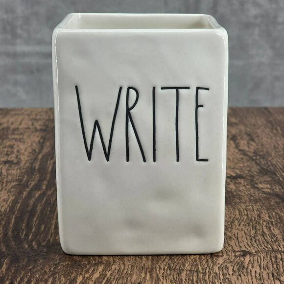 Rae Dunn WRITE LL Large Letter Cream Black Square Pen Pencil Marker Holder Desk - Picture 7 of 7